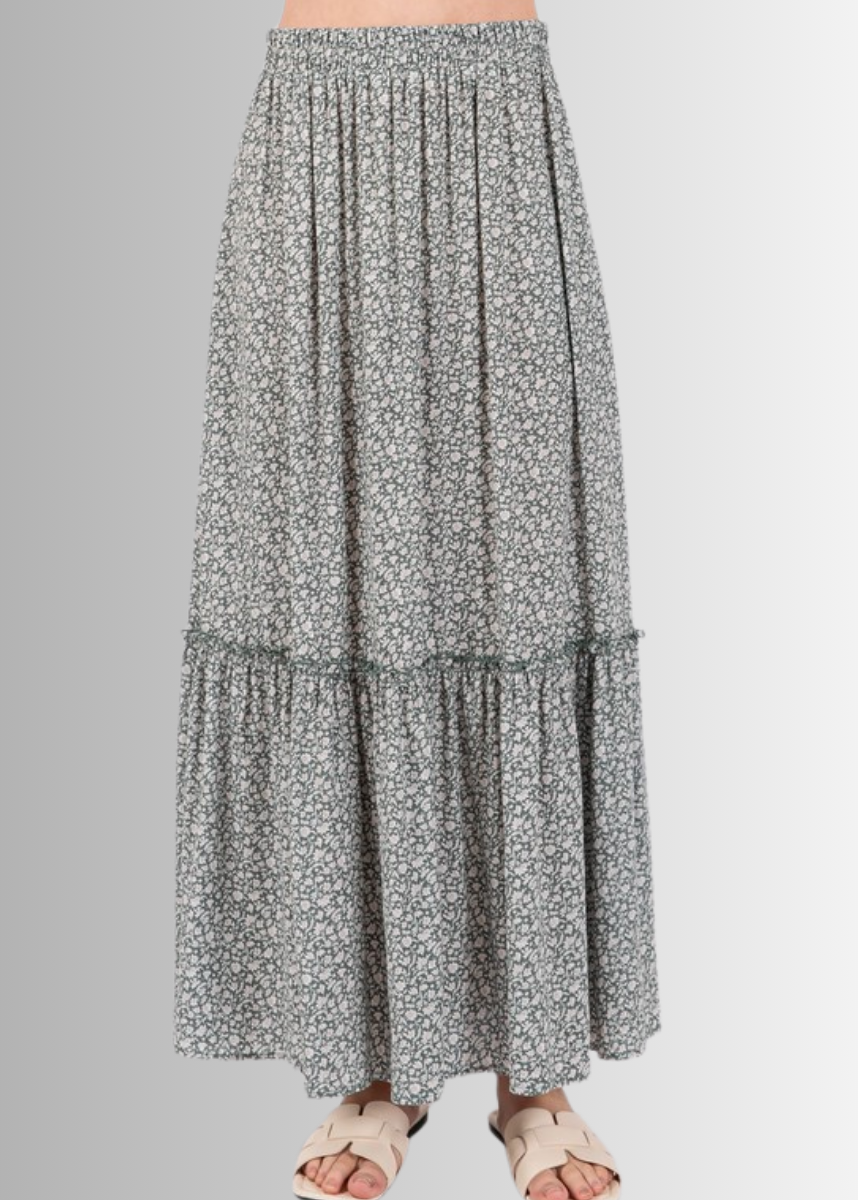 Pine Dove Sage Ditsy Floral Maxi Skirt Made in USA