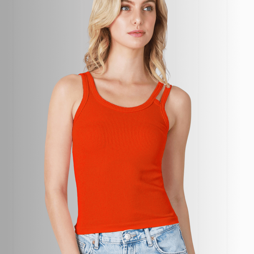 Nikibiki Double Strap Tank Top in Cherry Tomato - Clearance Final Sale