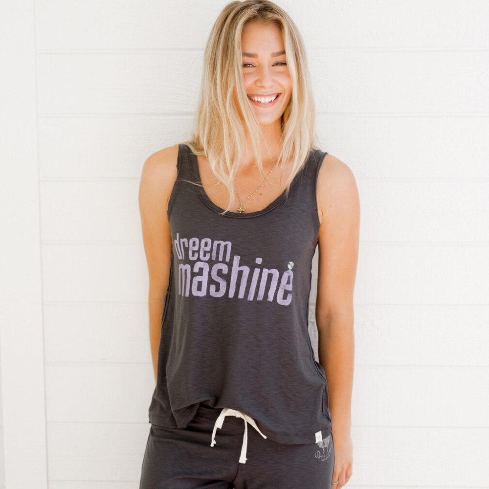 Sleepaholik "dreem mashine" Cotton Raw Edge Sleep Tank - Clearance Final Sale