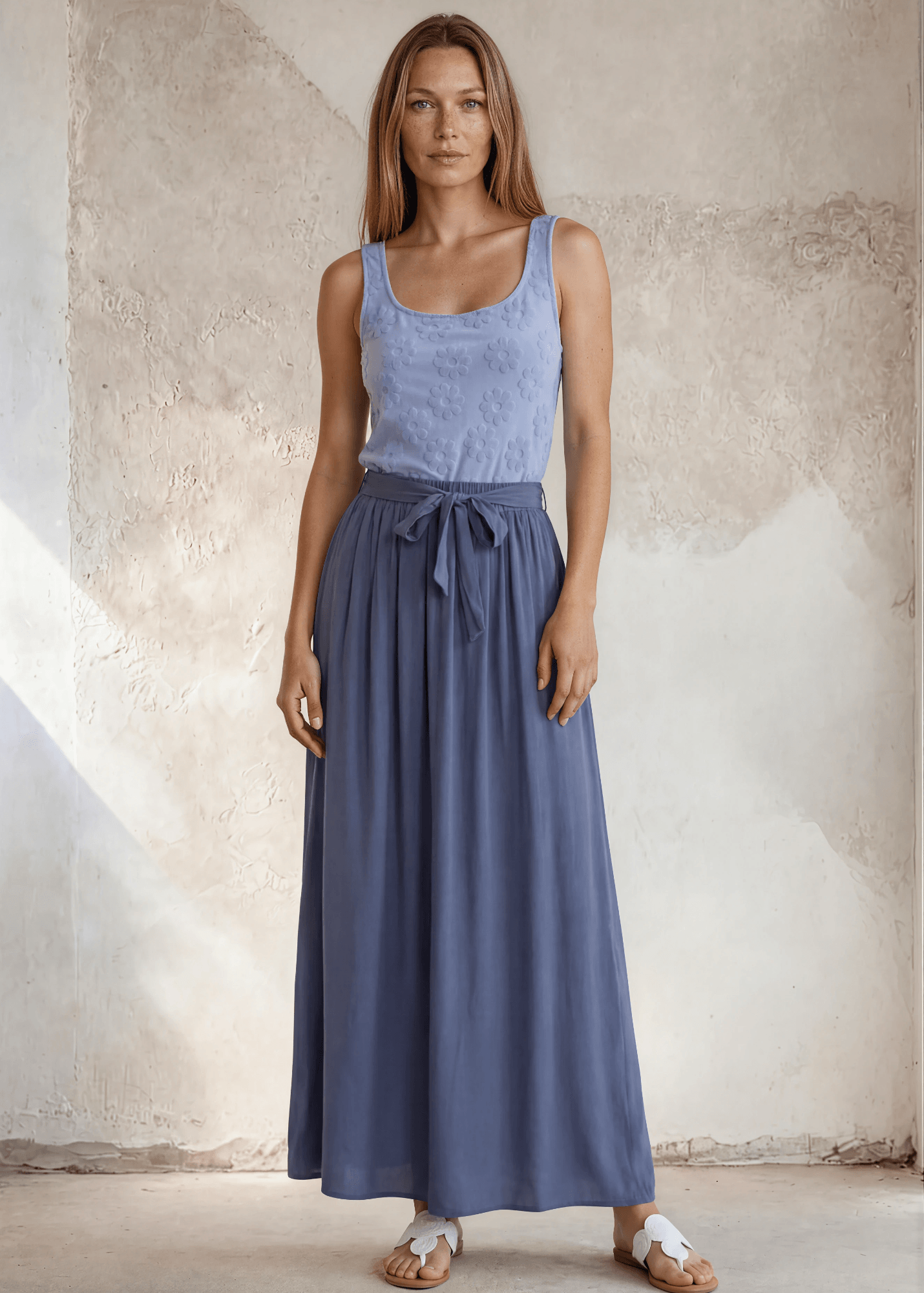 Daisy Embossed Tank Top in Light Blue