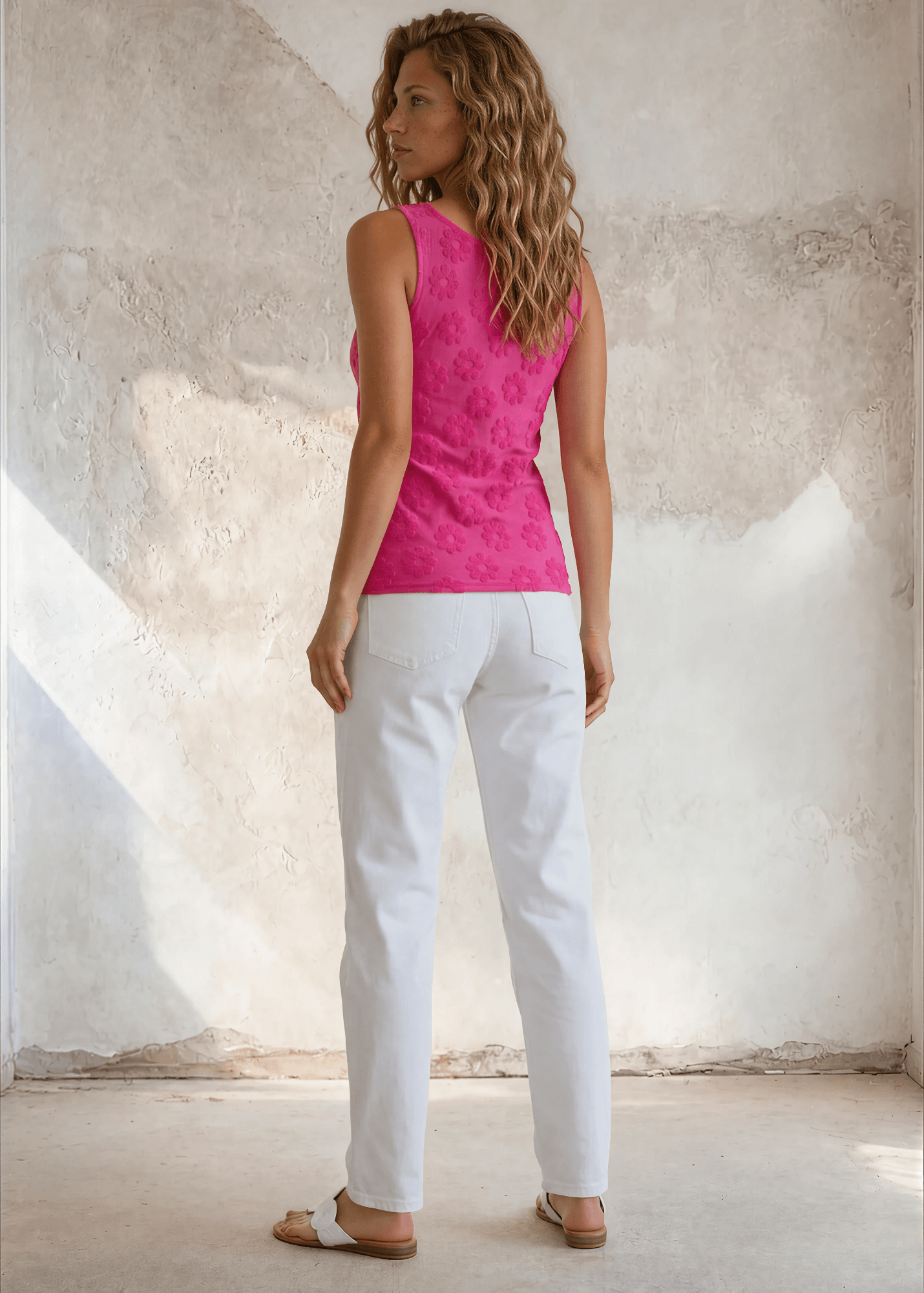 Daisy Embossed Tank Top in Fuchsia
