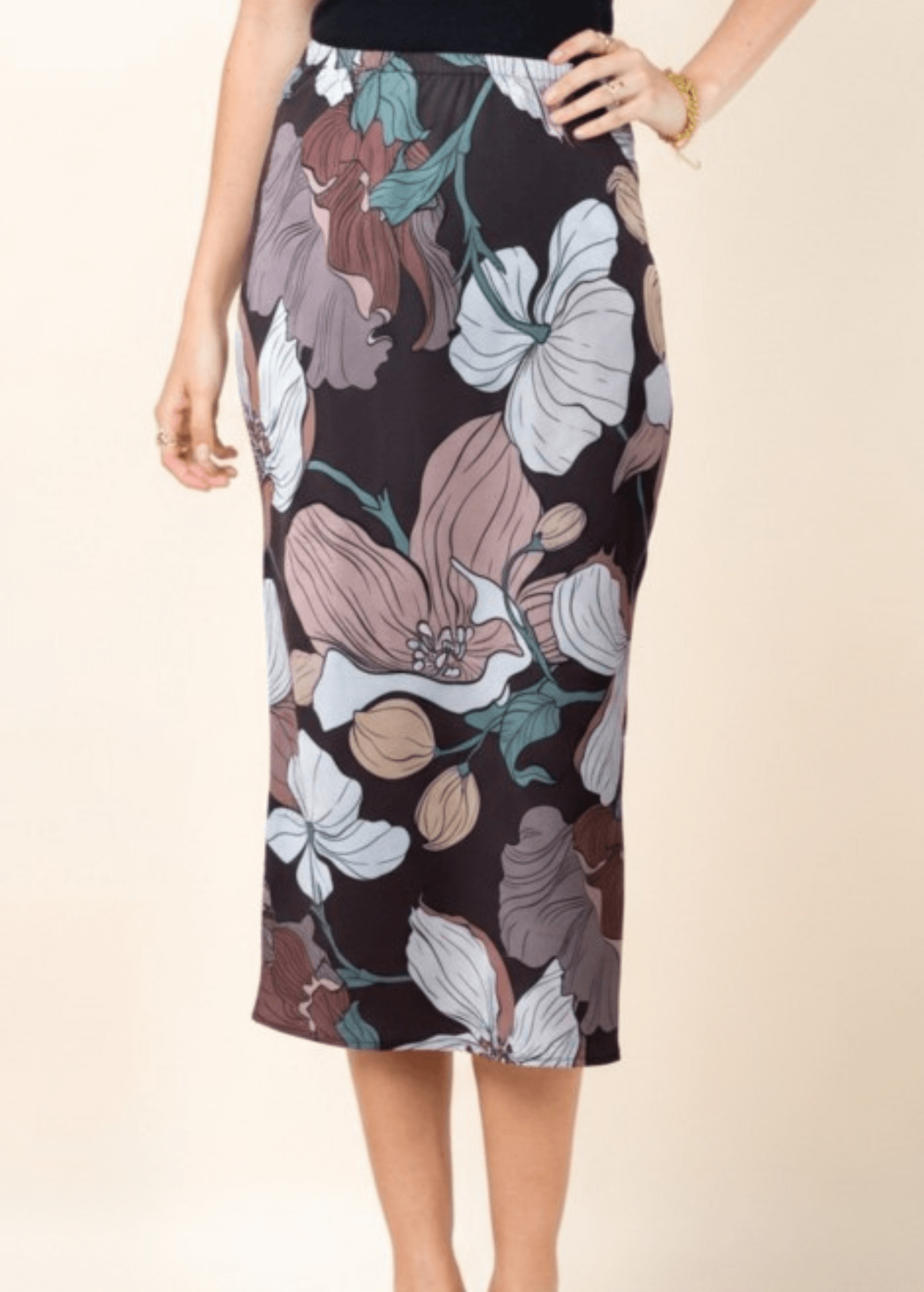Felicia Big Floral  Print Midi Skirt