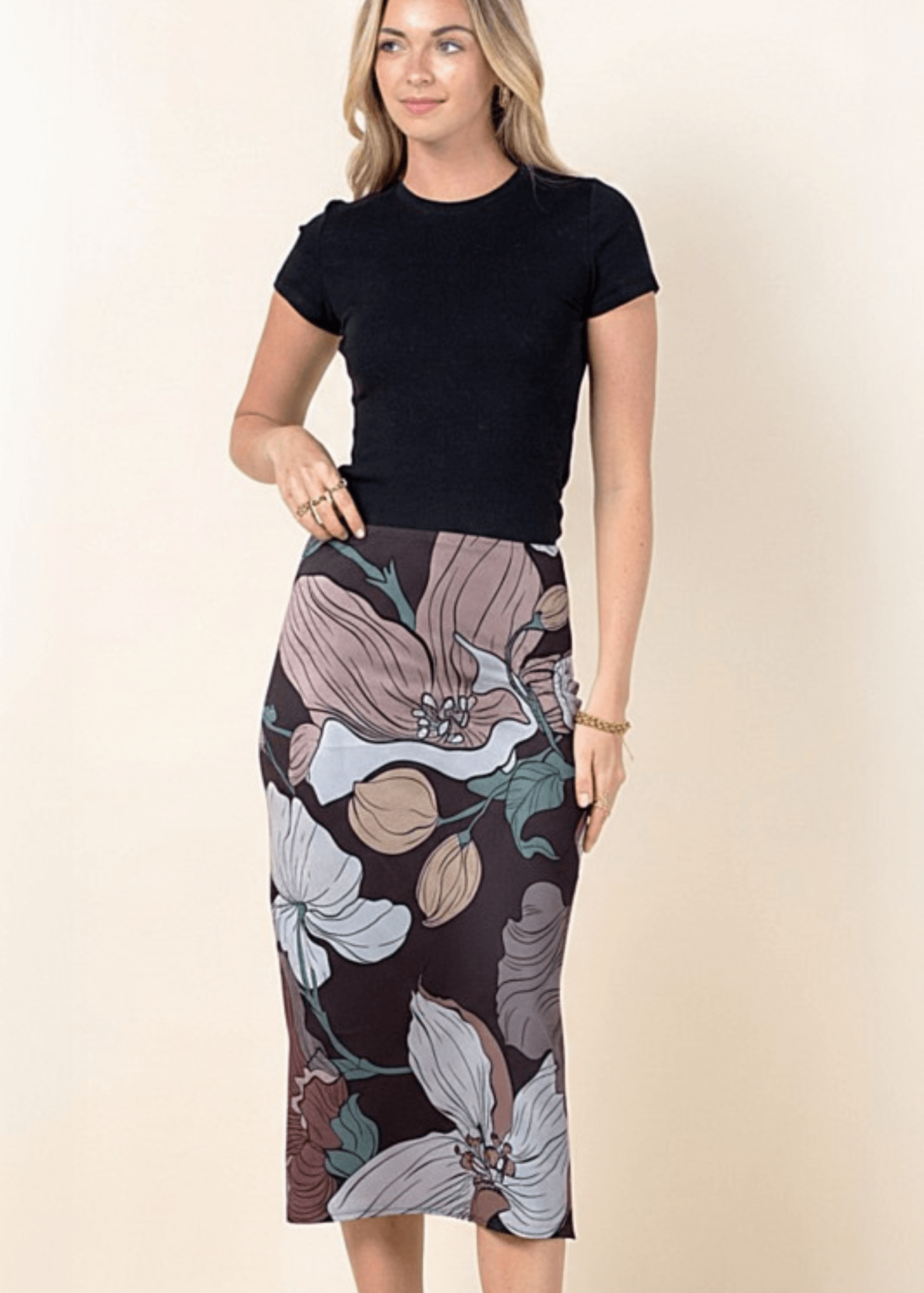 Felicia Big Floral  Print Midi Skirt