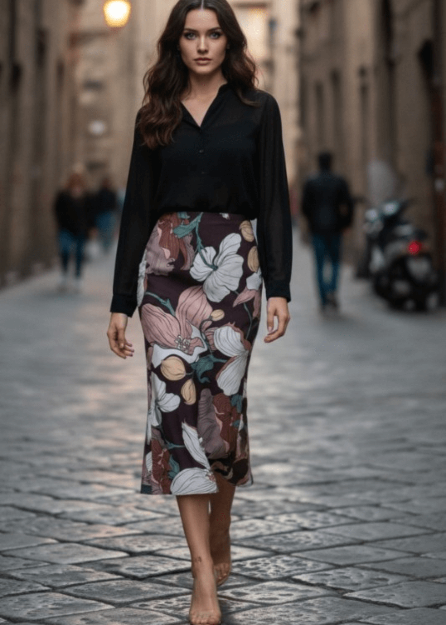 Felicia Big Floral  Print Midi Skirt