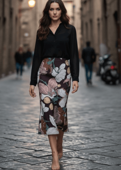Felicia Big Floral  Print Midi Skirt