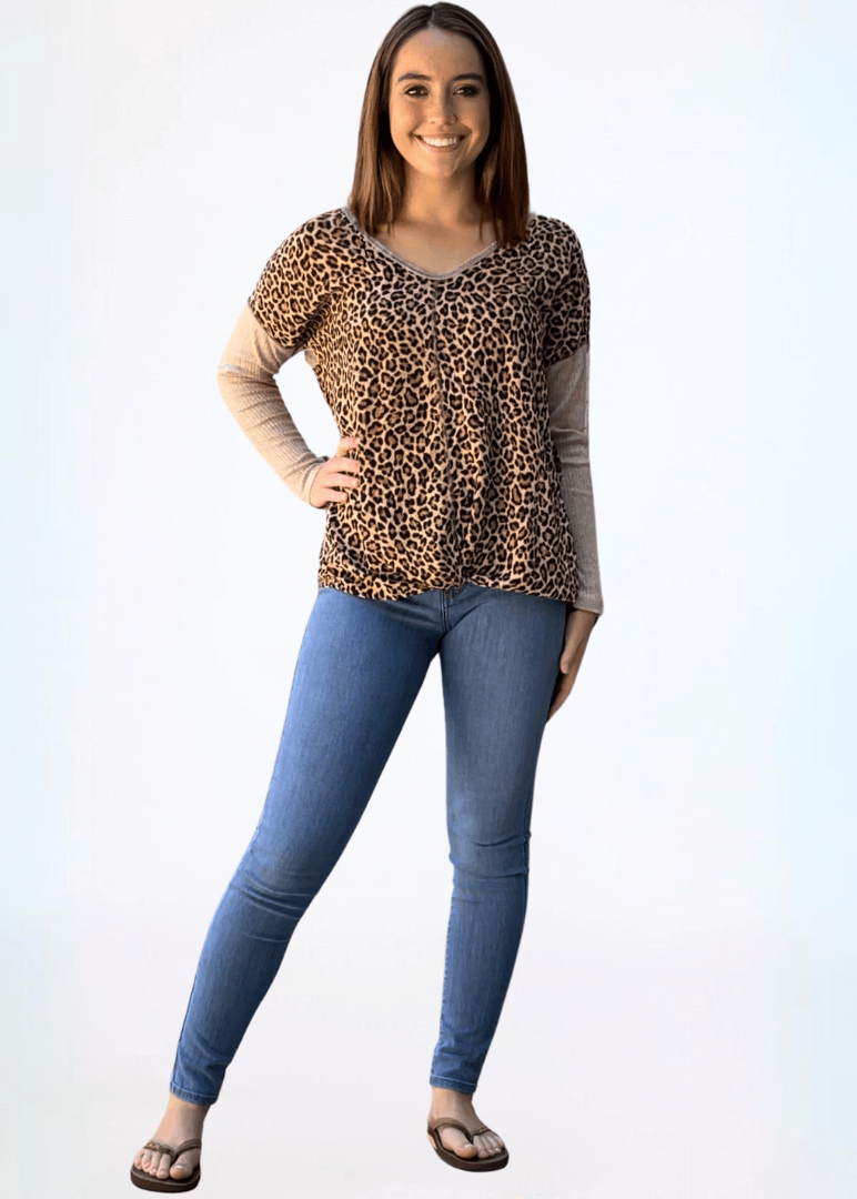 Double V-Neck Animal Print Knot Front Top CLEARANCE FINAL SALE