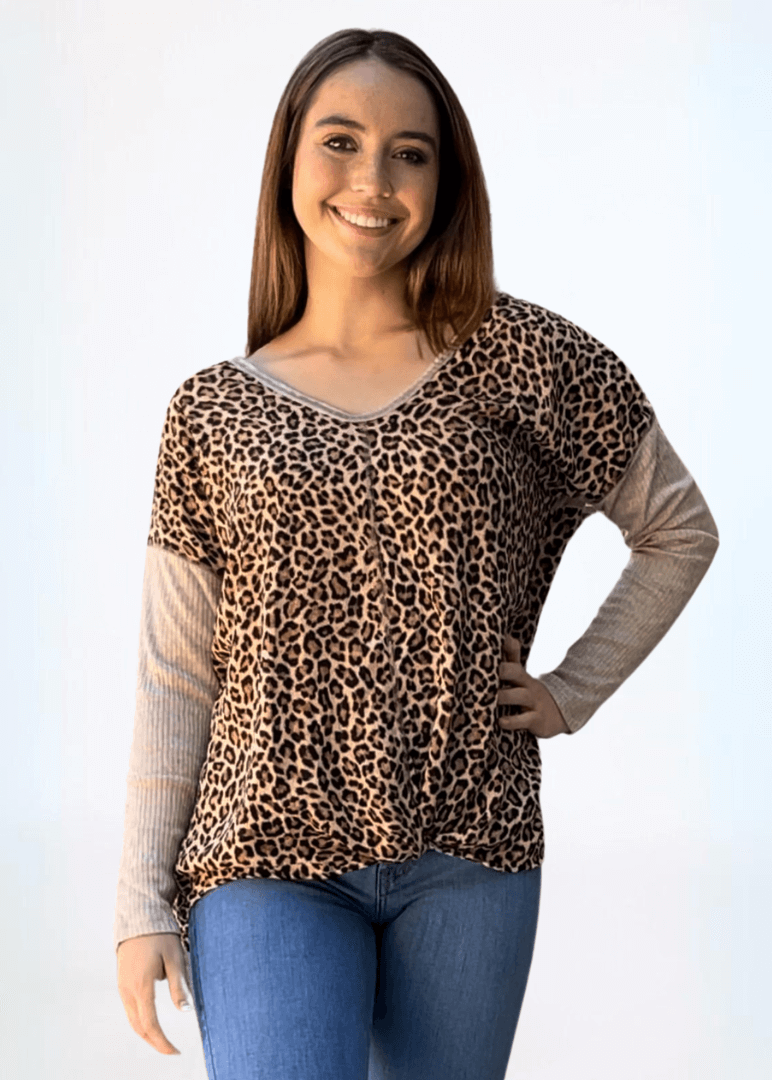 Double V-Neck Animal Print Knot Front Top CLEARANCE FINAL SALE