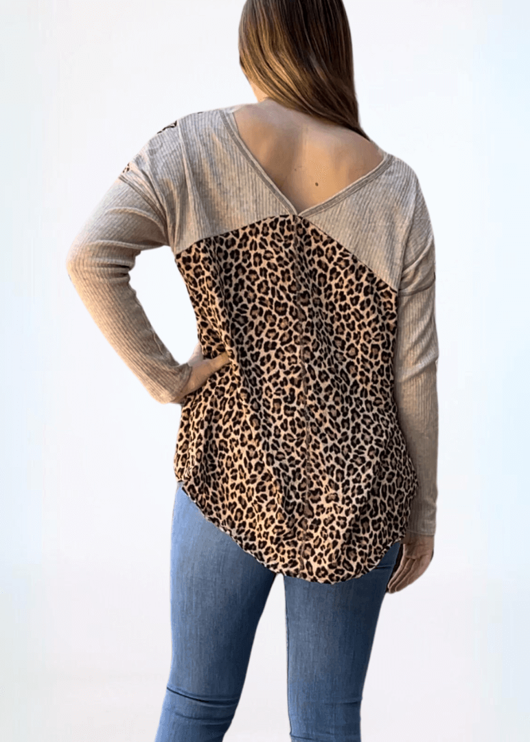 Double V-Neck Animal Print Knot Front Top CLEARANCE FINAL SALE