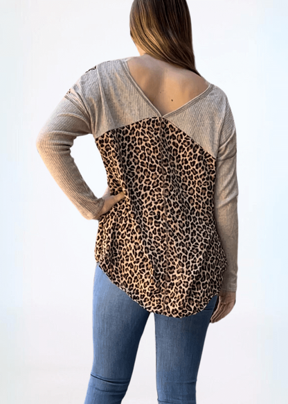Double V-Neck Animal Print Knot Front Top CLEARANCE FINAL SALE