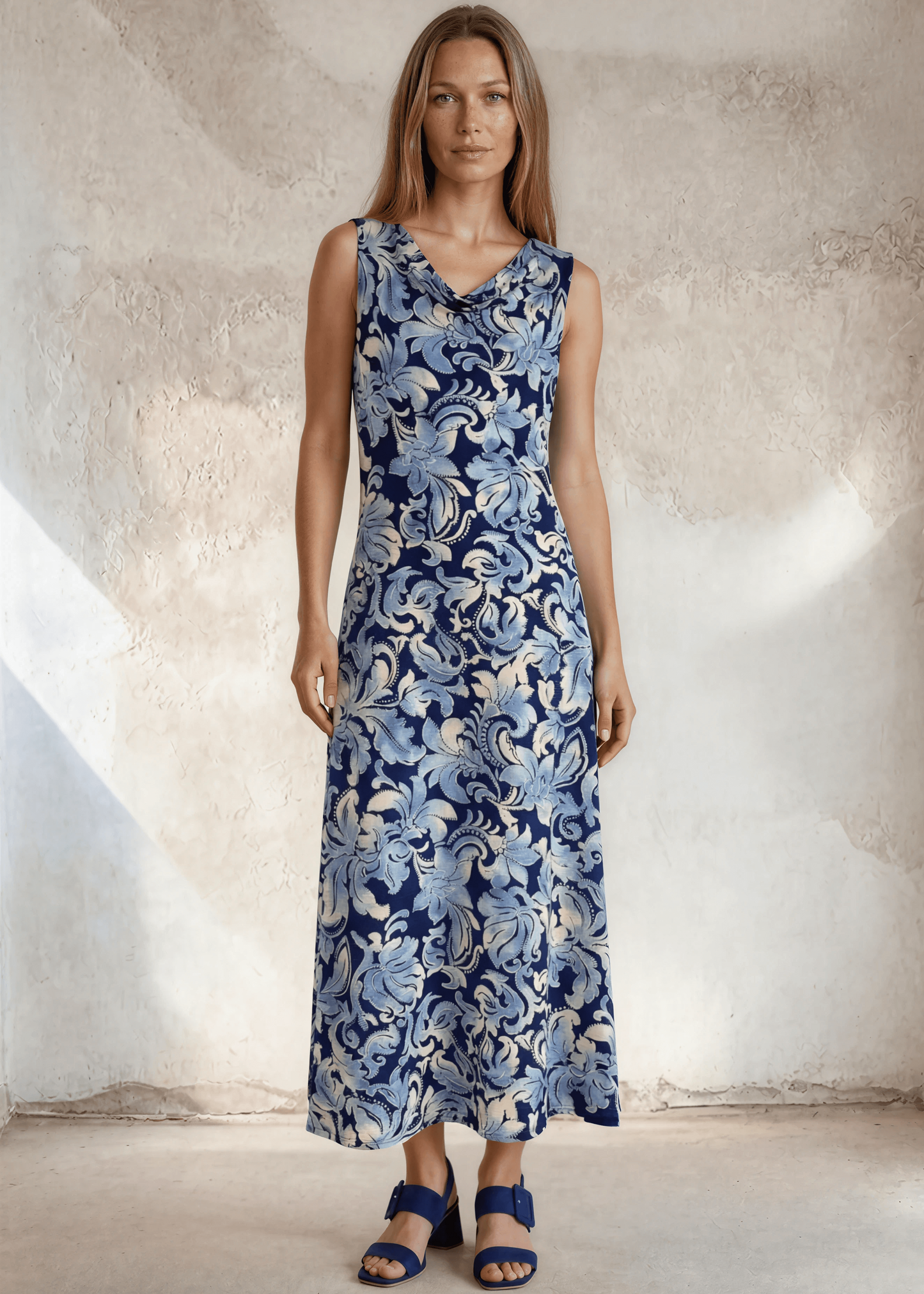 Nora Navy Blue Floral Print Dress