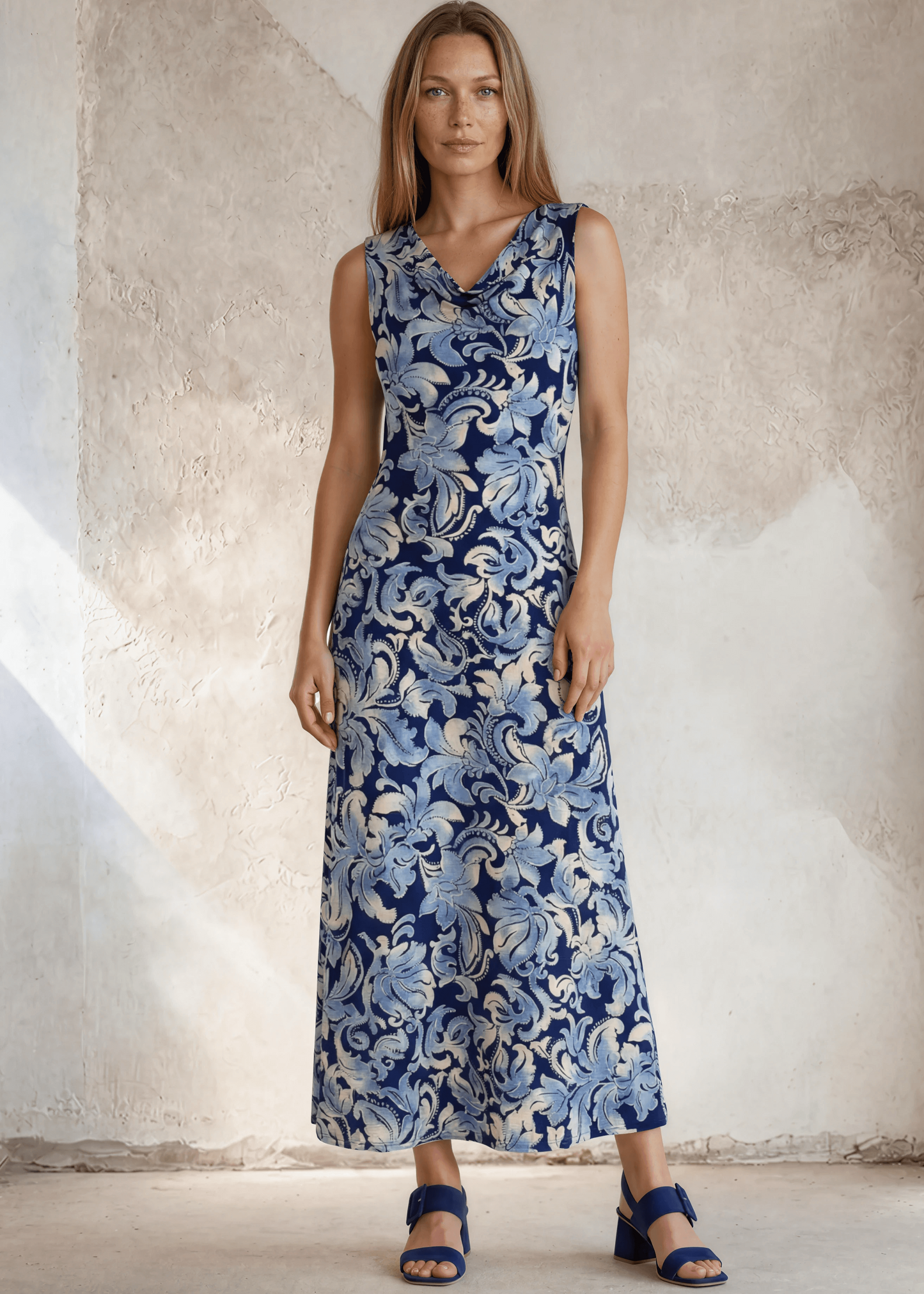 Nora Navy Blue Floral Print Dress