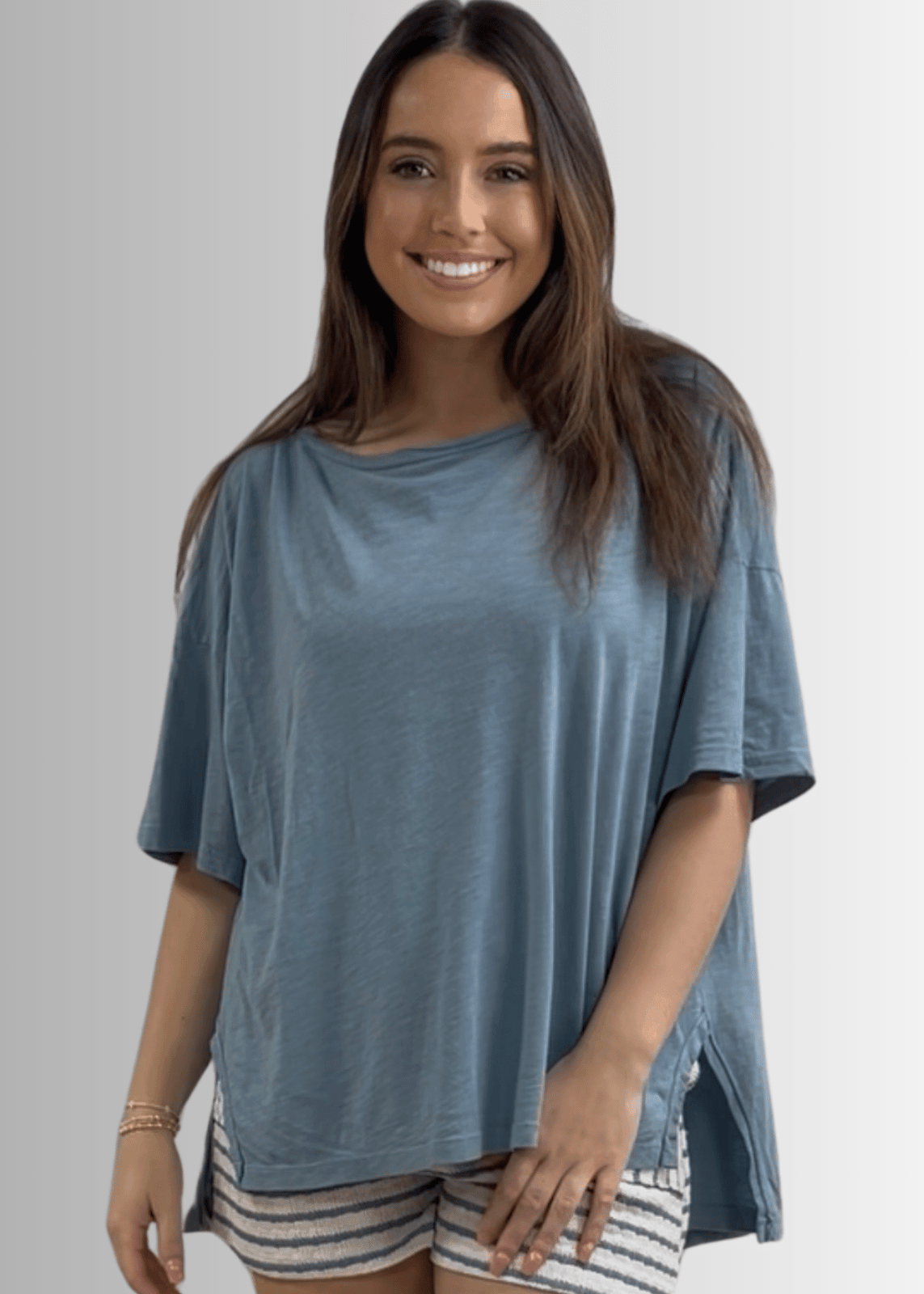 Aubree Cotton Slub Top in Light Steel Blue