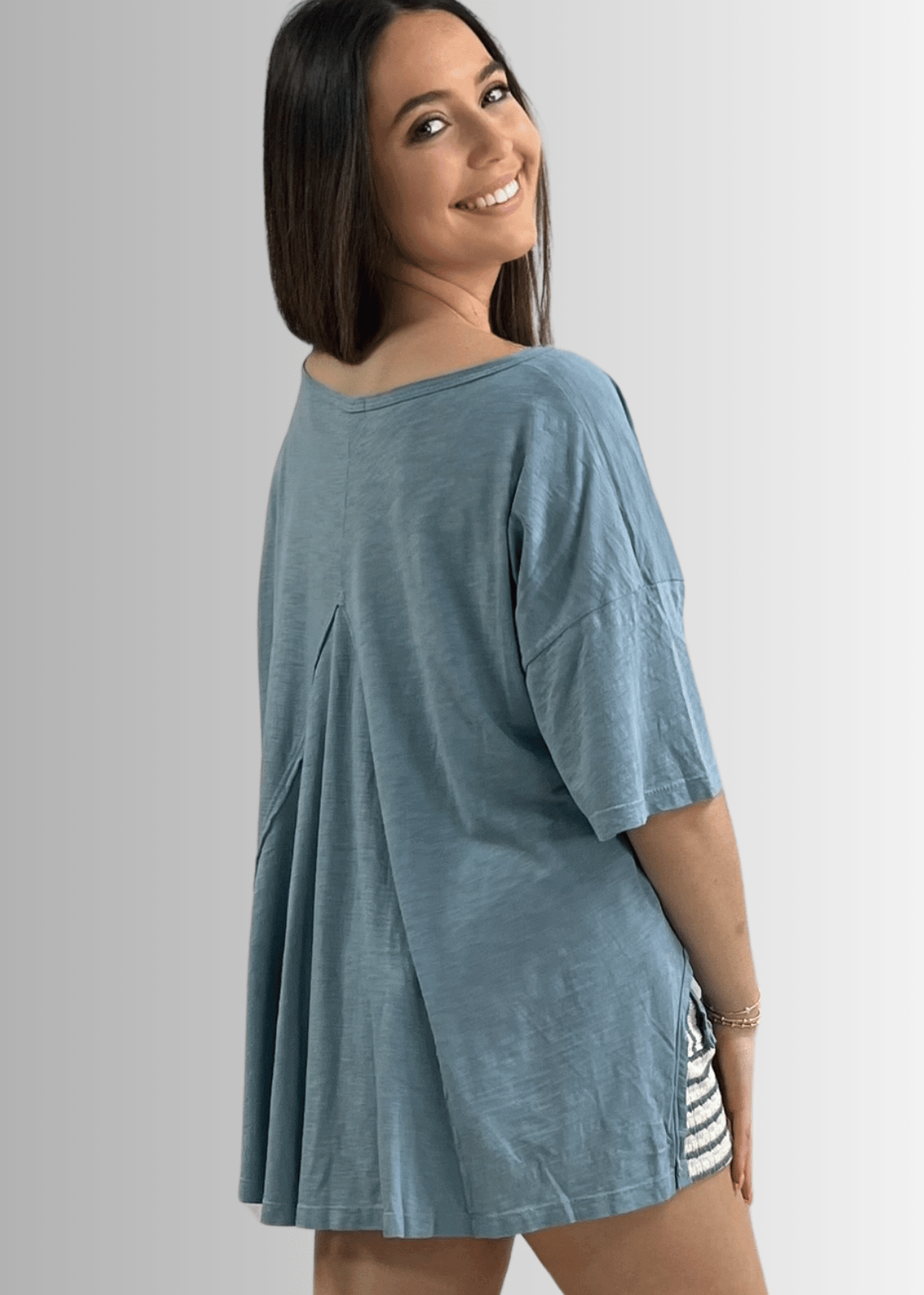 Aubree Cotton Slub Top in Light Steel Blue