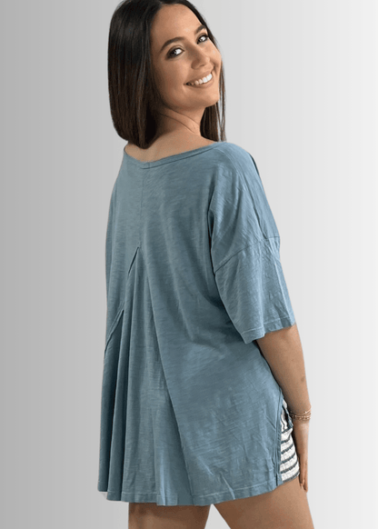 Aubree Cotton Slub Top in Light Steel Blue