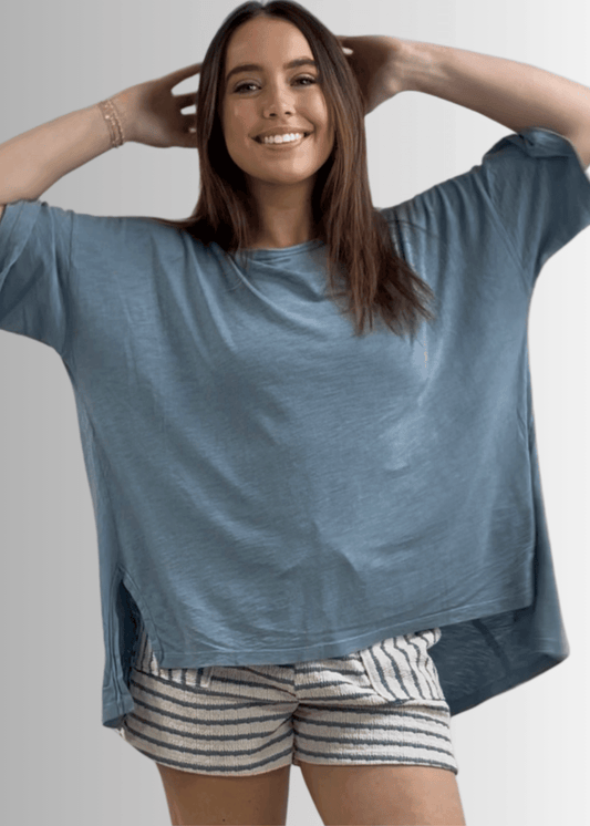 Aubree Cotton Slub Top in Light Steel Blue