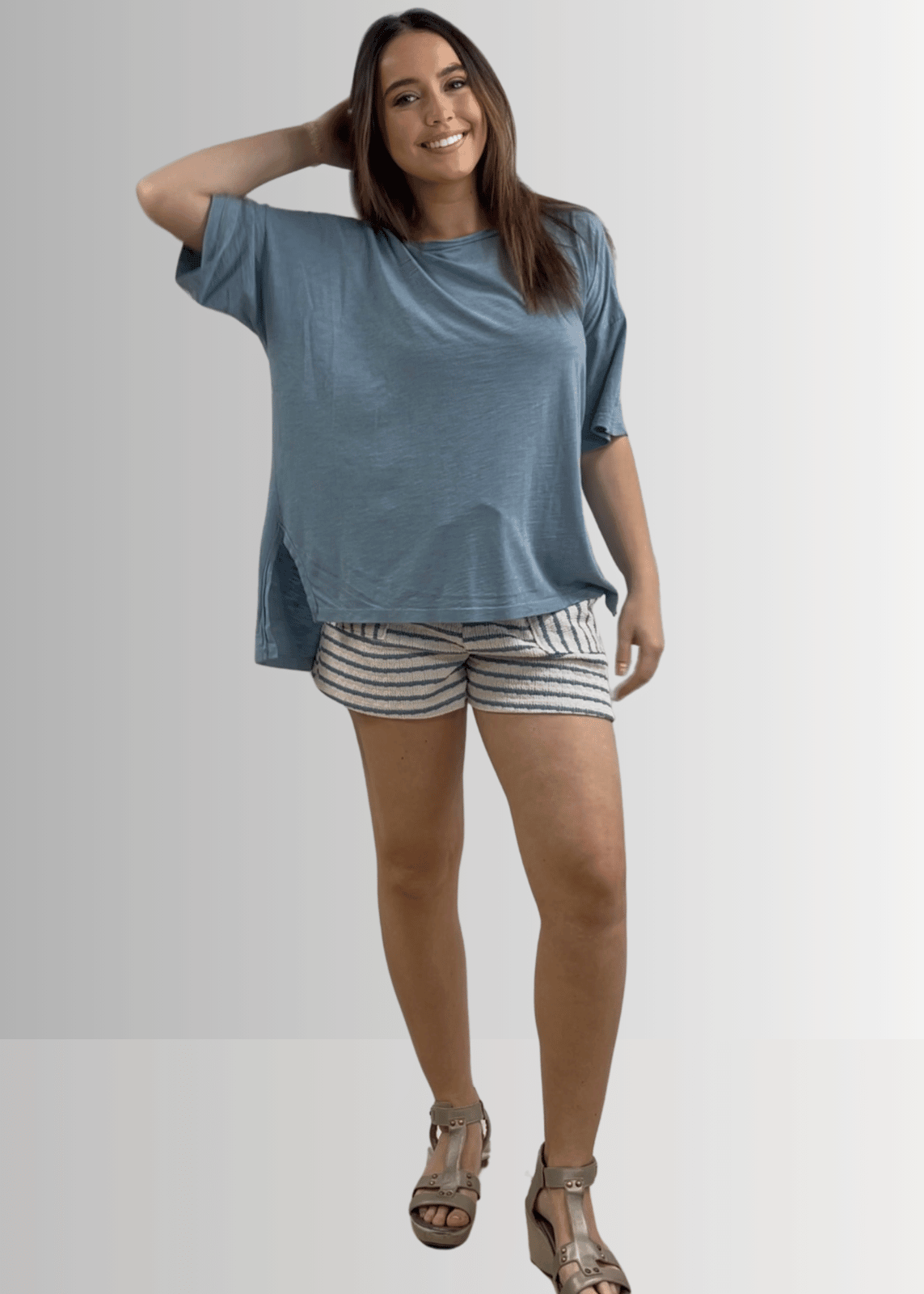 Aubree Cotton Slub Top in Light Steel Blue