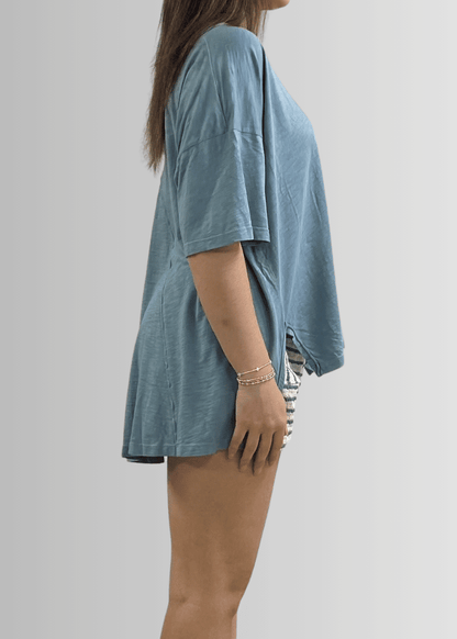 Aubree Cotton Slub Top in Light Steel Blue