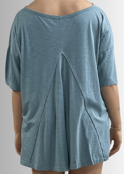 Aubree Cotton Slub Top in Light Steel Blue