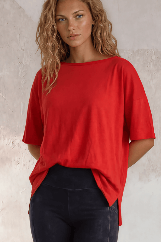 Aubree Cotton Slub Top in Crimson Red