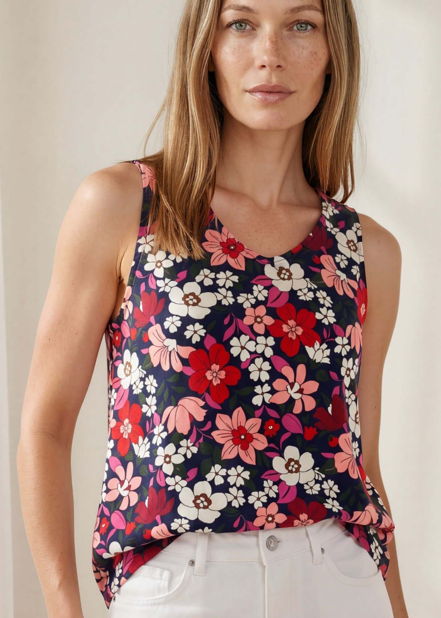 Vivi Vibrant Floral V-Neck Top
