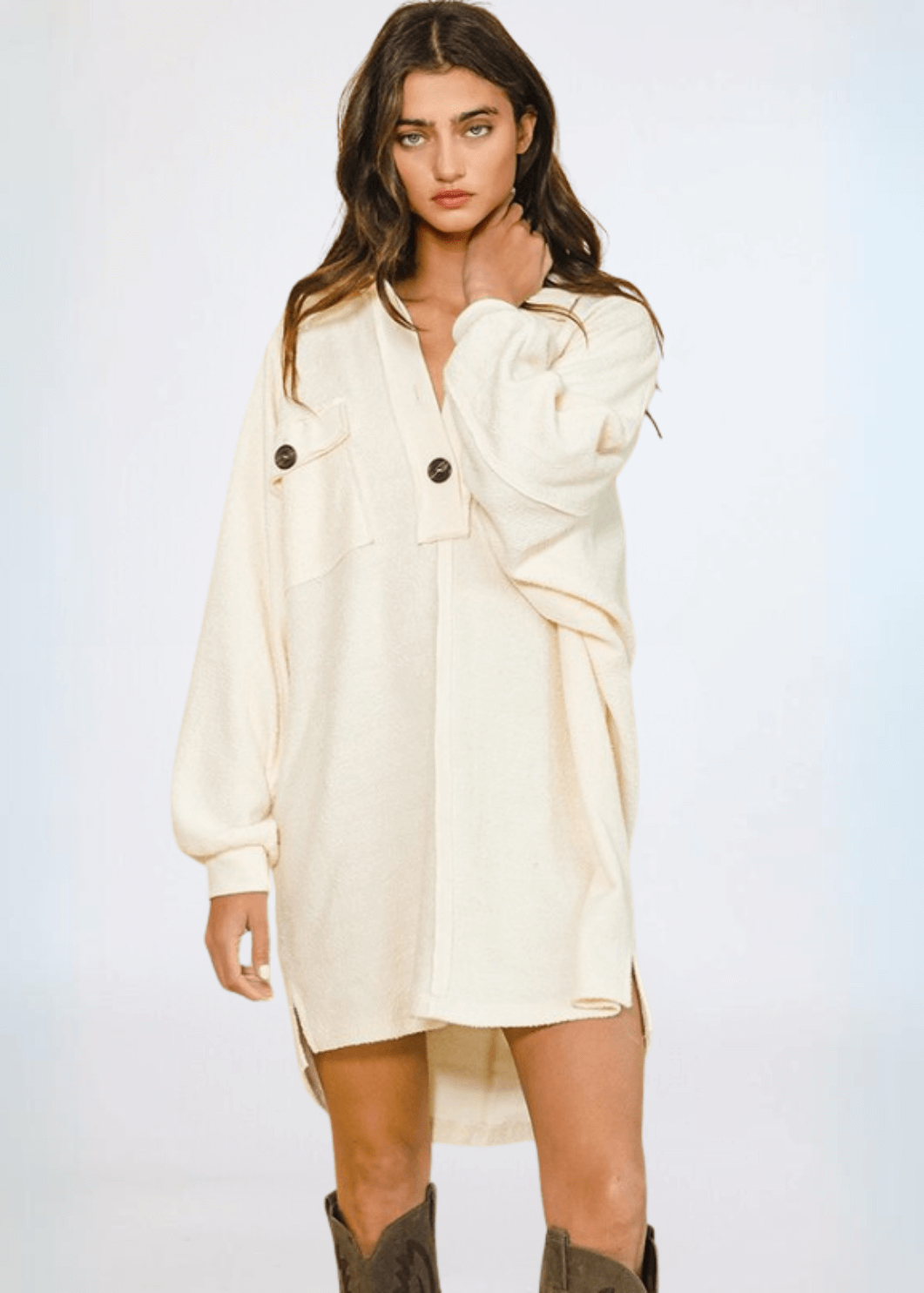 French Terry Long Slouchy Henley Made in USA