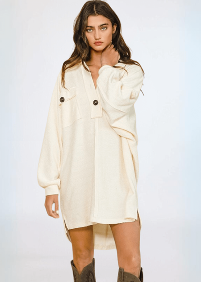 French Terry Long Slouchy Henley Made in USA