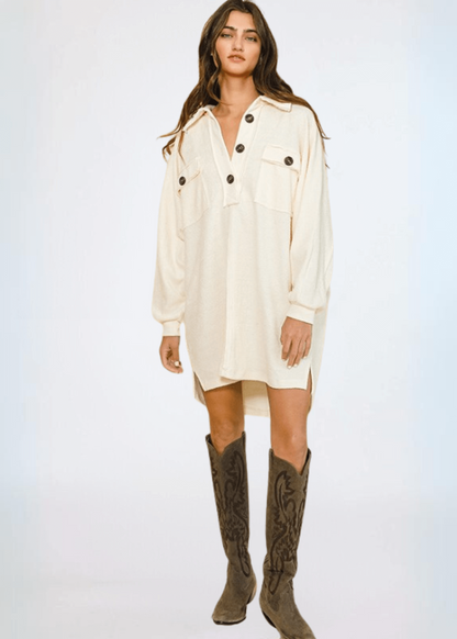 French Terry Long Slouchy Henley Made in USA
