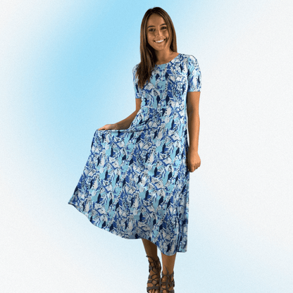 Shades of Blue Geometric Midi Dress CLEARANCE FINAL SALE