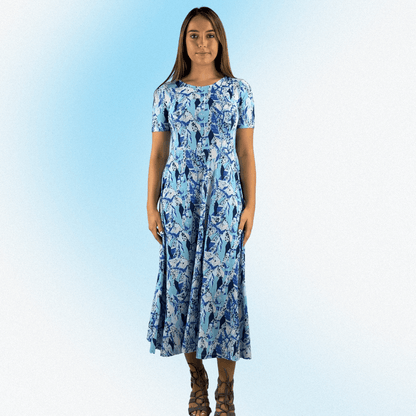 Shades of Blue Geometric Midi Dress CLEARANCE FINAL SALE