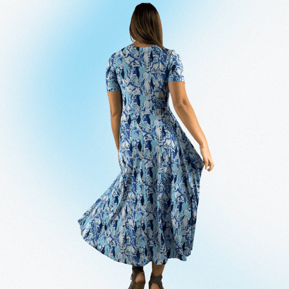 Shades of Blue Geometric Midi Dress CLEARANCE FINAL SALE