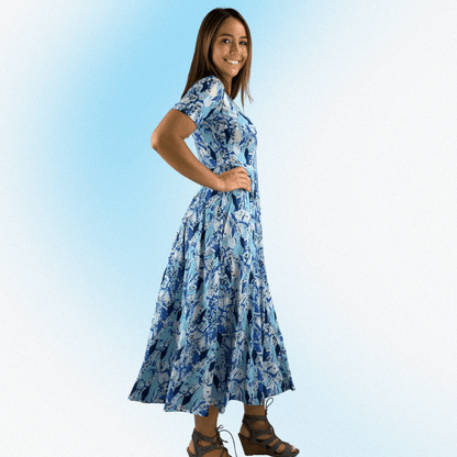 Shades of Blue Geometric Midi Dress CLEARANCE FINAL SALE