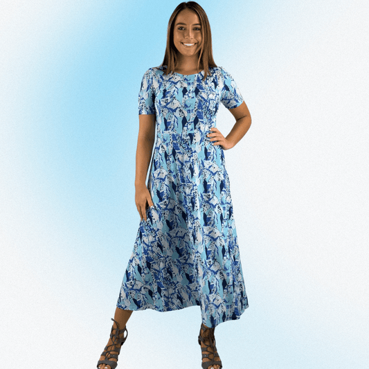 Shades of Blue Geometric Midi Dress CLEARANCE FINAL SALE
