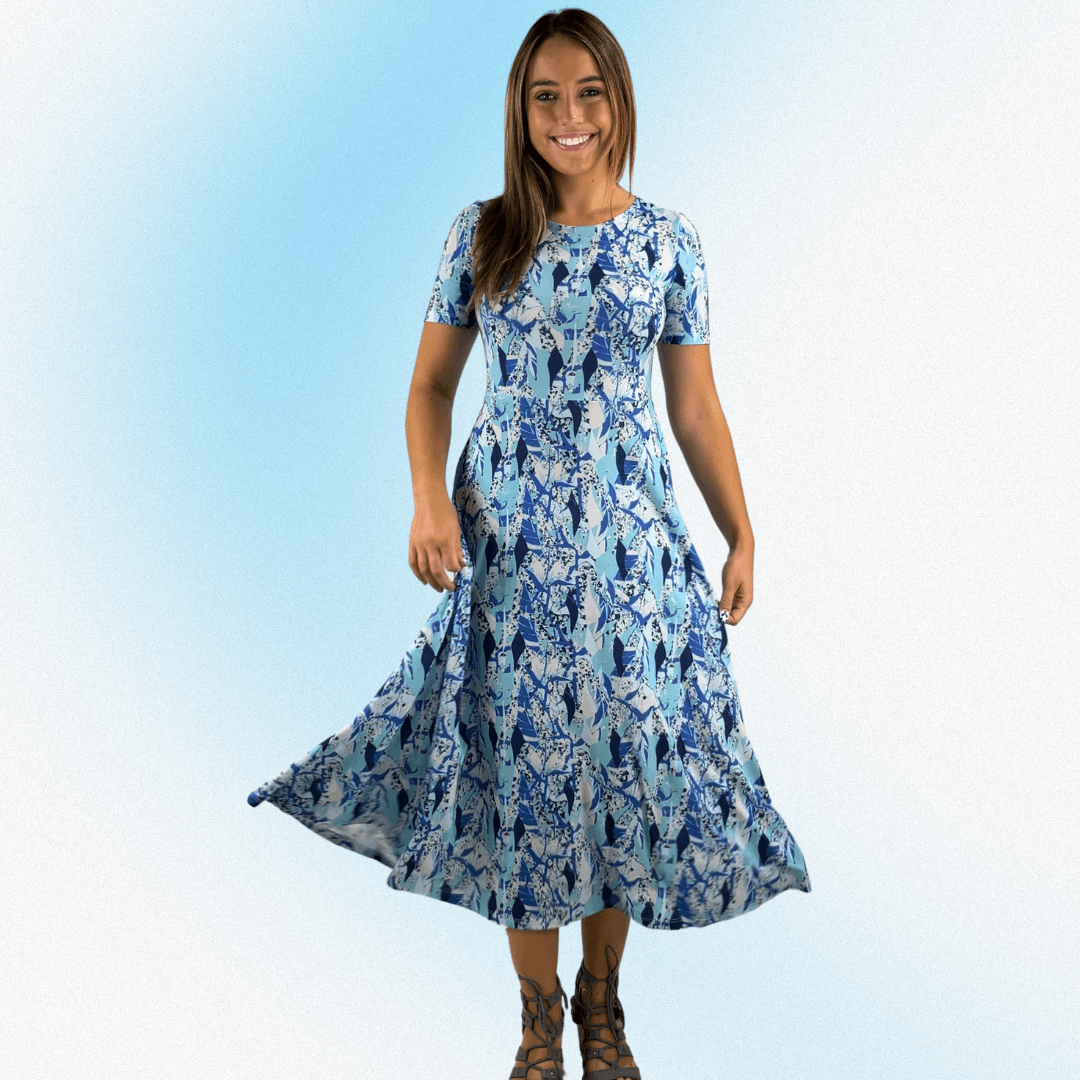 Shades of Blue Geometric Midi Dress CLEARANCE FINAL SALE