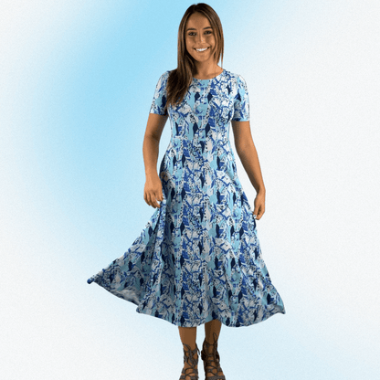 Shades of Blue Geometric Midi Dress CLEARANCE FINAL SALE