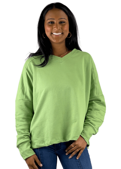 Mint Green V-Neck Cotton Sweatshirt CLEARANCE FINAL SALE