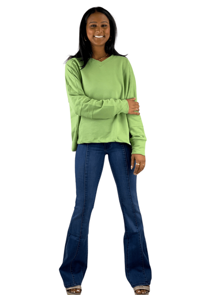 Mint Green V-Neck Cotton Sweatshirt CLEARANCE FINAL SALE