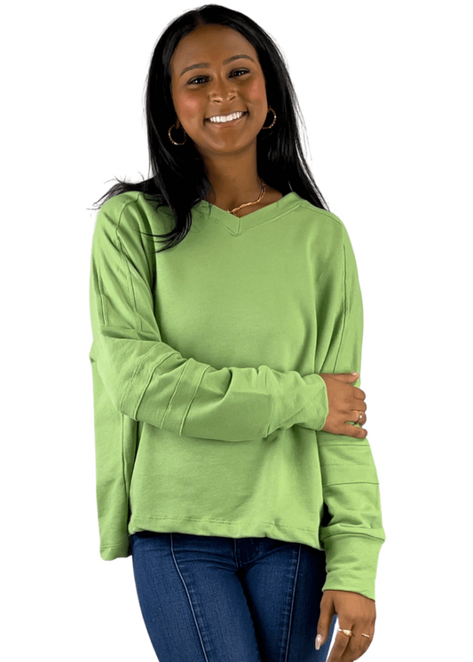 Mint Green V-Neck Cotton Sweatshirt CLEARANCE FINAL SALE