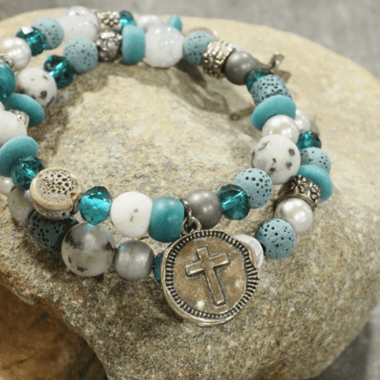 Grace Gunmetal Cross Jade Wrap Bracelet Made in USA