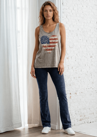 Mineral Washed Cotton USA Flag Heart Graphic Tank Top Made in USA