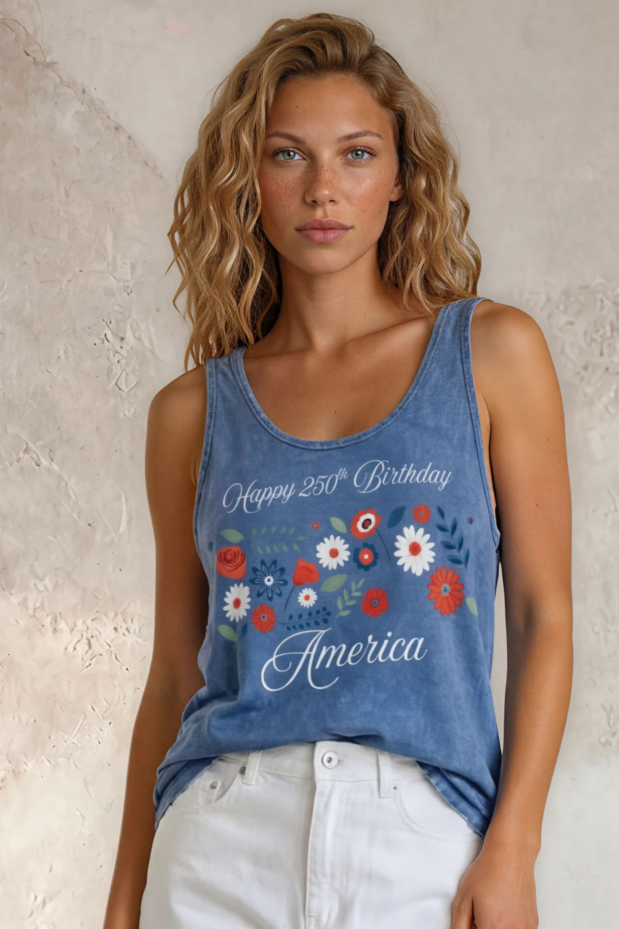Happy 250th Birthday America Tank Top | Light Denim