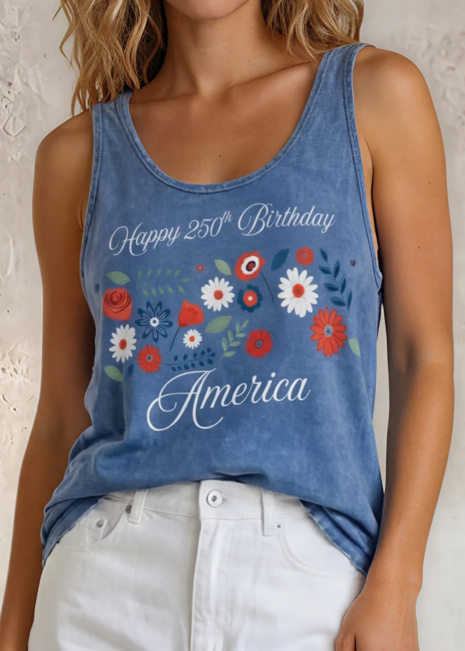 Happy 250th Birthday America Tank Top | Light Denim