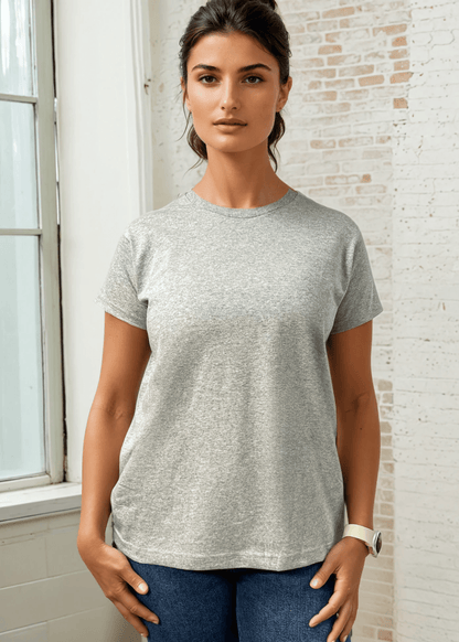 Women's Cotton Crew Neck Crew In Gray Made in USA