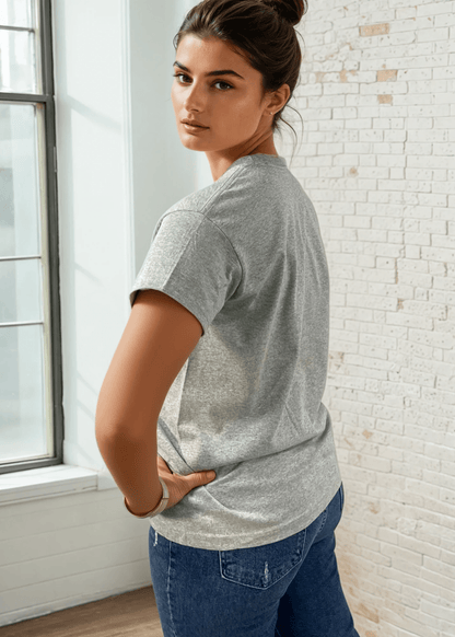 Women's Cotton Crew Neck Crew In Gray Made in USA