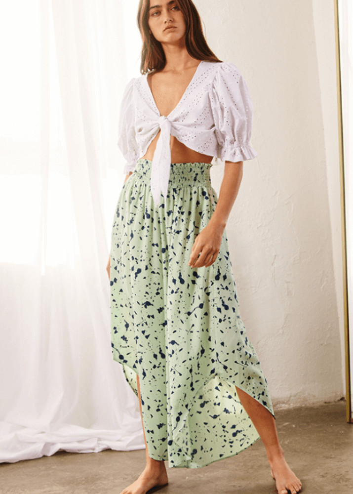 Easy Breezy Smocked Diagonal Cut Gaucho Pants in Lime CLEARANCE FINAL SALE