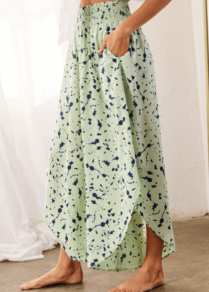 Easy Breezy Smocked Diagonal Cut Gaucho Pants in Lime CLEARANCE FINAL SALE