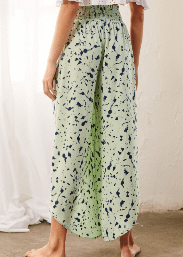 Easy Breezy Smocked Diagonal Cut Gaucho Pants in Lime CLEARANCE FINAL SALE