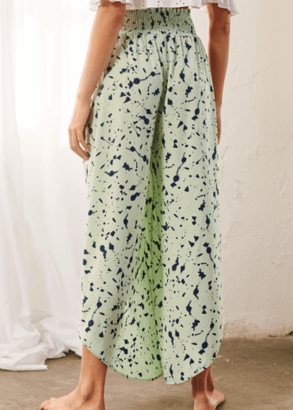 Easy Breezy Smocked Diagonal Cut Gaucho Pants in Lime CLEARANCE FINAL SALE