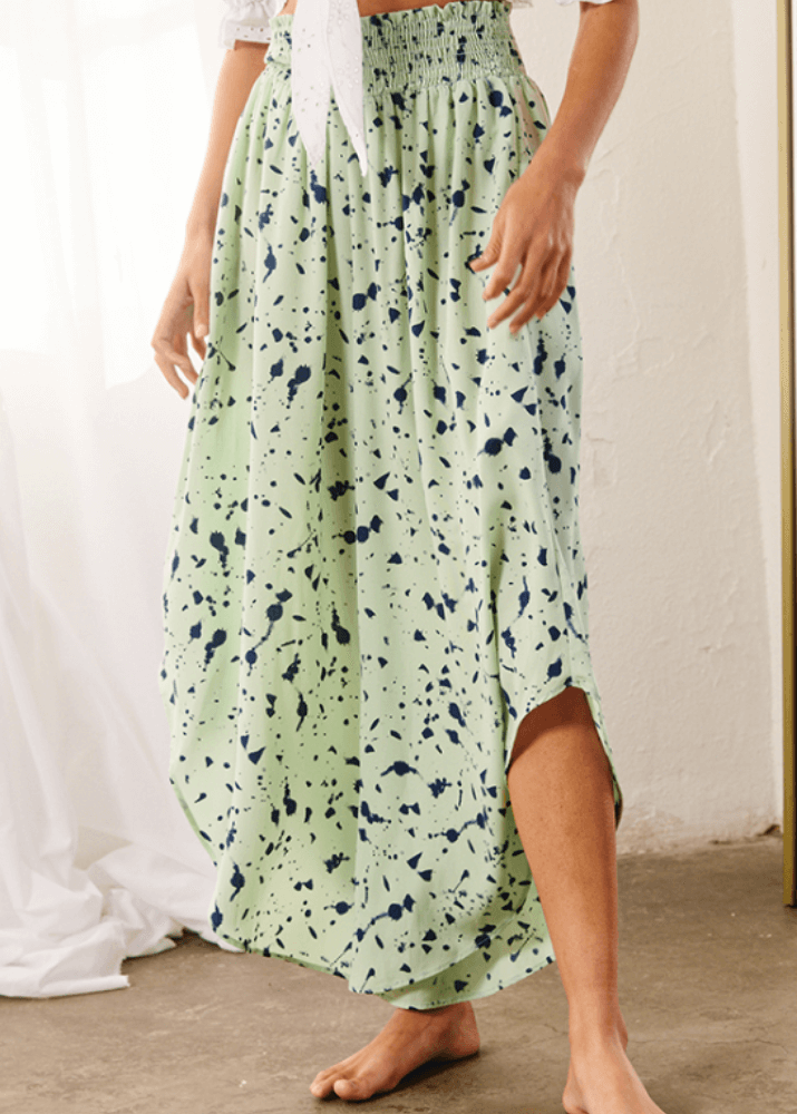 Easy Breezy Smocked Diagonal Cut Gaucho Pants in Lime CLEARANCE FINAL SALE