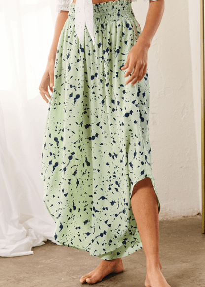 Easy Breezy Smocked Diagonal Cut Gaucho Pants in Lime CLEARANCE FINAL SALE
