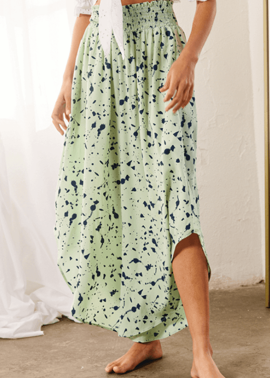 Easy Breezy Smocked Diagonal Cut Gaucho Pants in Lime CLEARANCE FINAL SALE